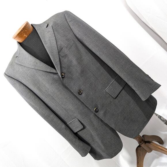 OSCAR DE LA RENTA! BLACK & DOVE GRAY WOOL MICRO PLAID JACKET, SPORT COAT! SZ 42R - Picture 10 of 10